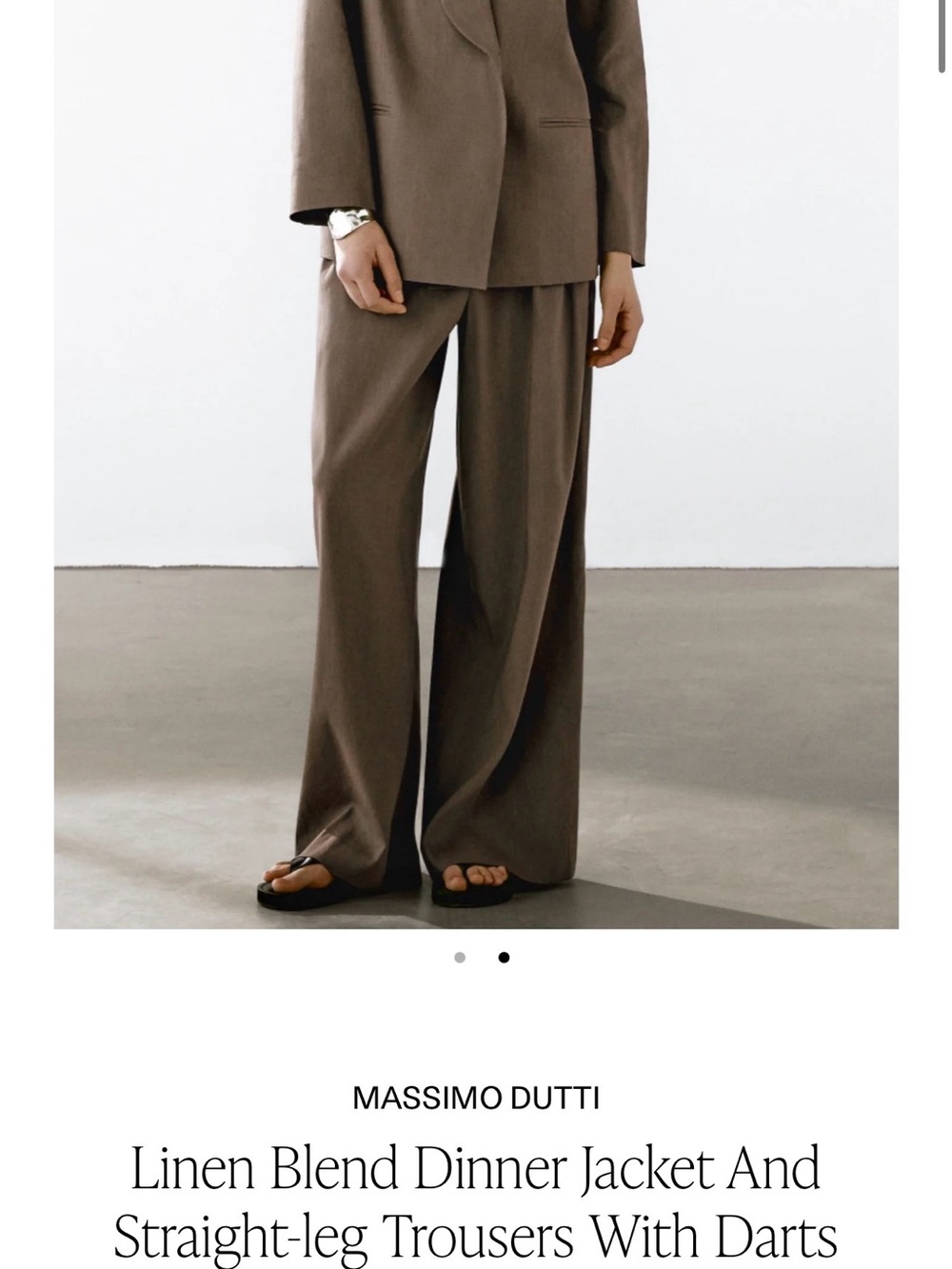 Massimo Dutti Taupe Straight-Leg Linen-Blend Trousers